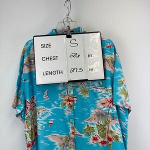 SPA Vintage Tropical Island Beaded Rayon‎ Shirt Blue Surfer Sailboat Womens S
